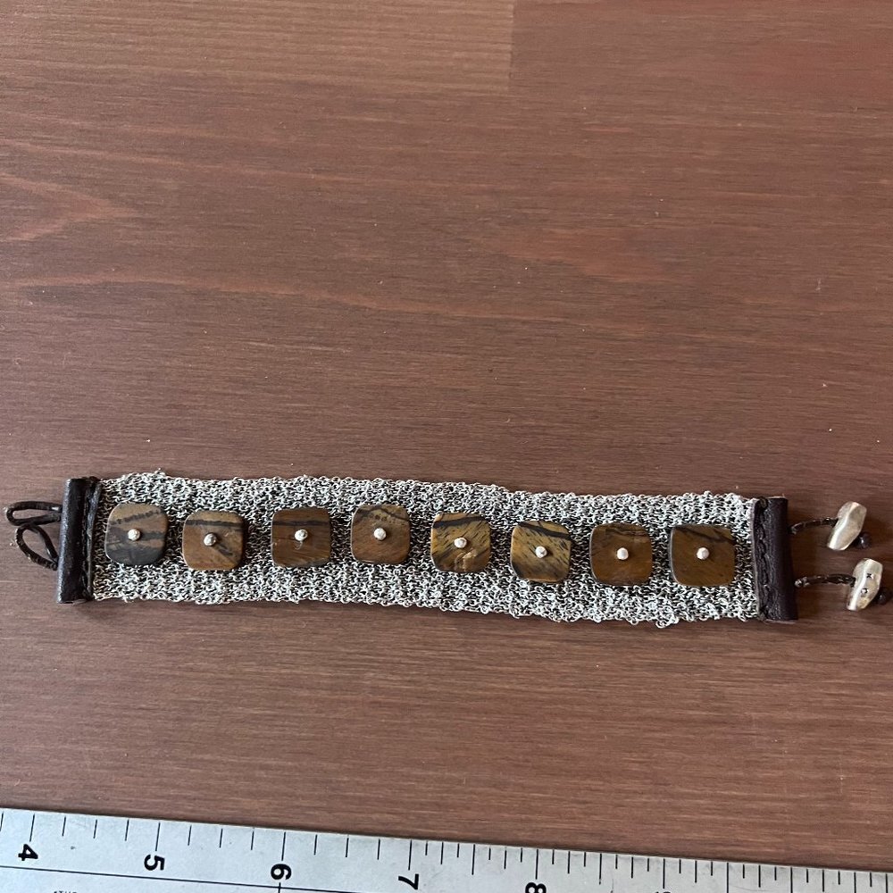 Brown chain link wide tribal bracelet toggle closure